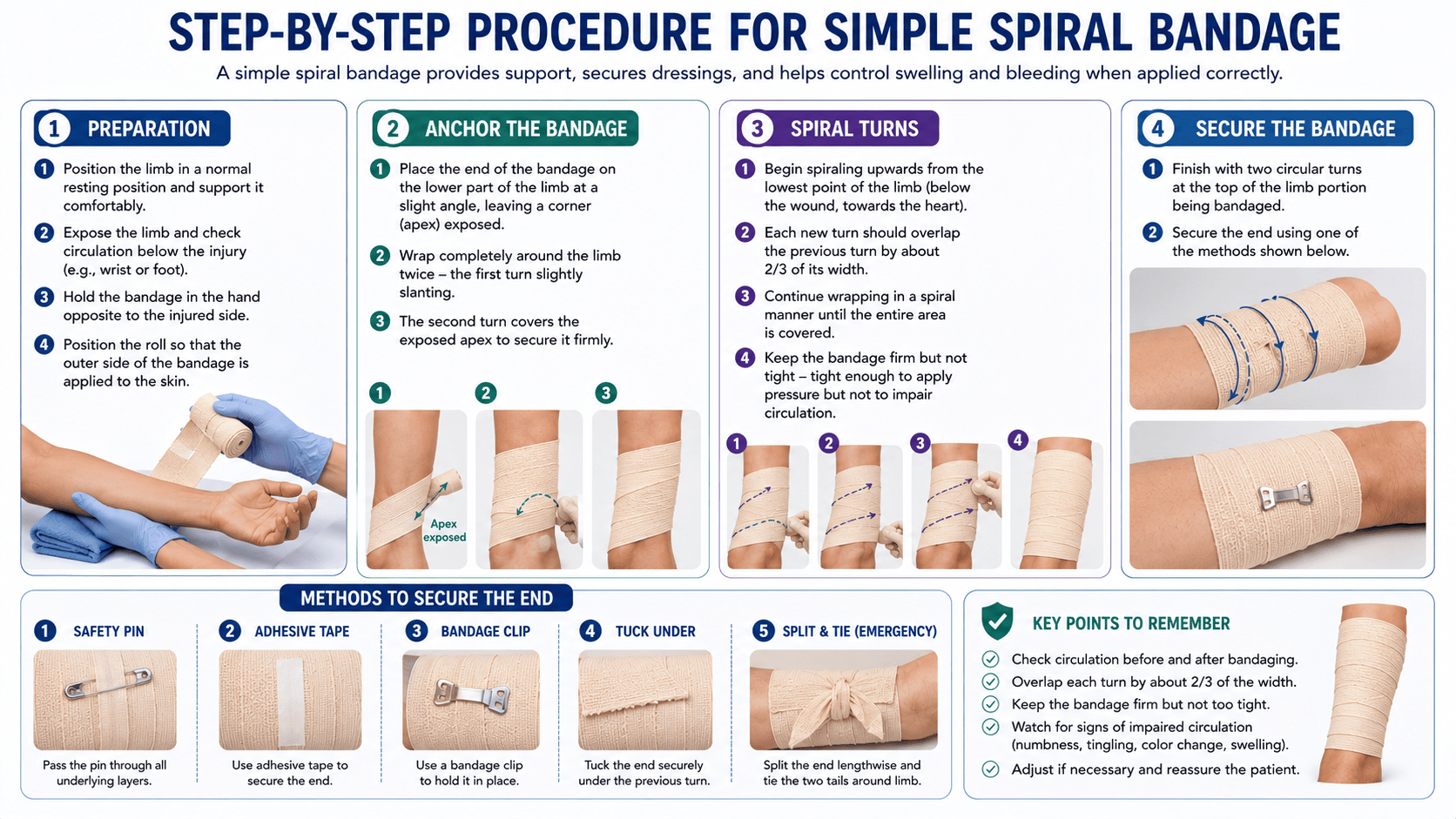 Step-by-Step Procedure for Simple Spiral Bandage