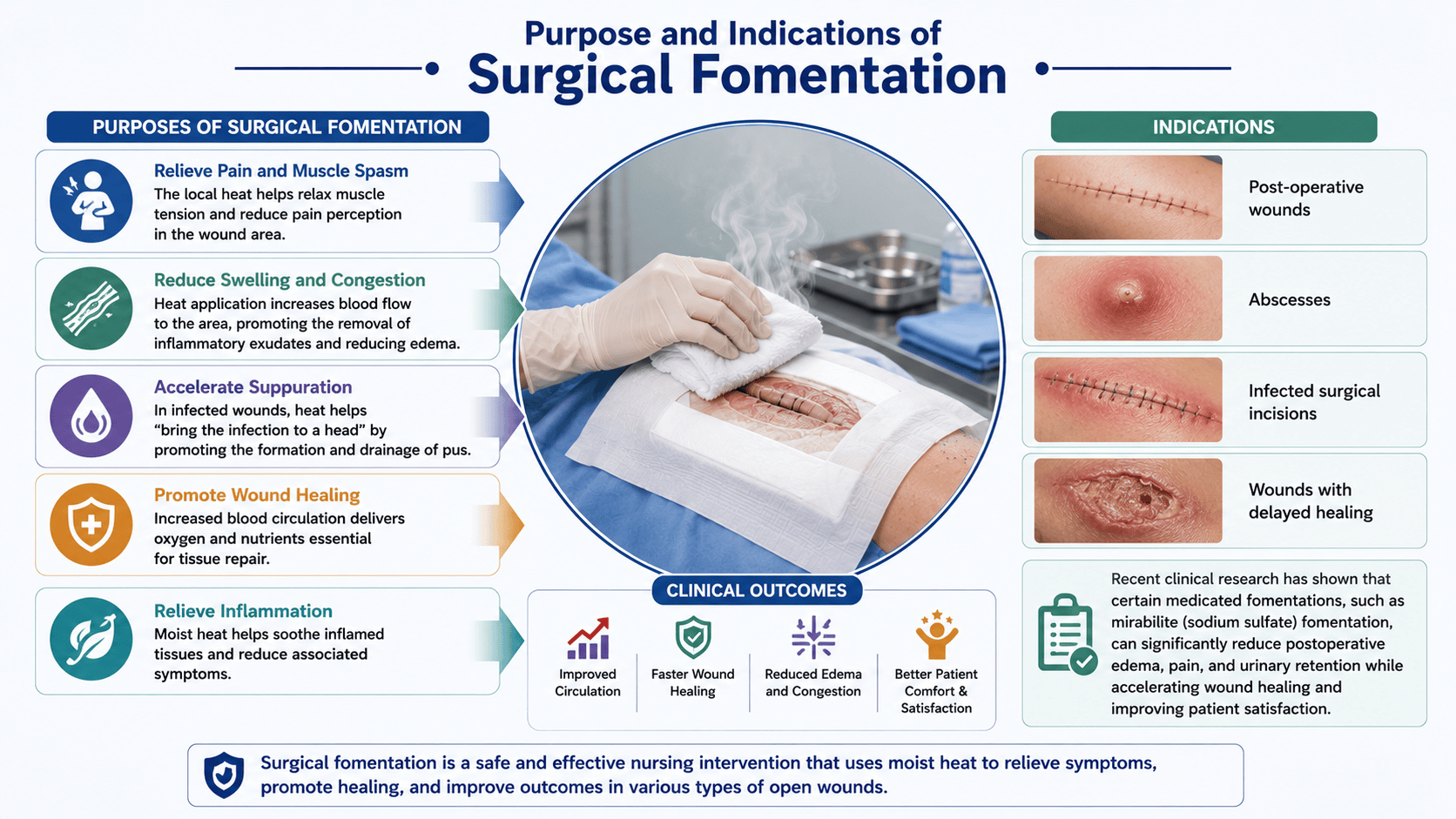 Surgical fomentation serves several critical purposes in wound management